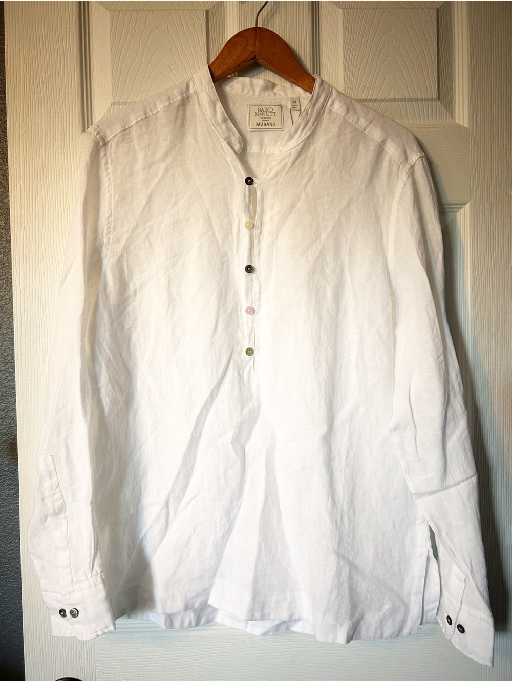 Baird McNutt for Murano white linen henley button down blouse - NWT- Sz M